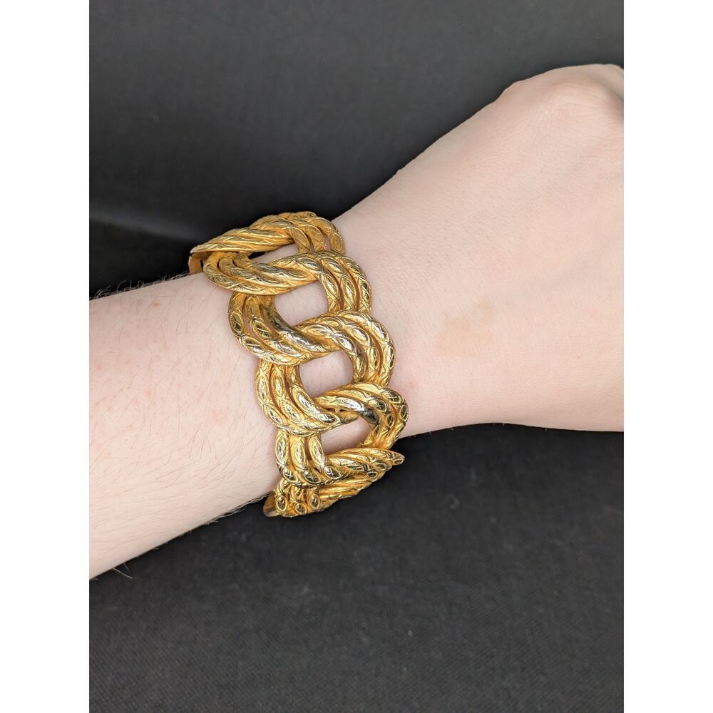 Vintage Dominique Aurientis Paris Gold Wide Thick Etched Cuff Bracelet Carved - Picture 4 of 8